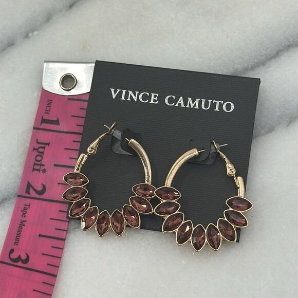 NWT Vince Camuto burgundy rhinestone encrusted gold hoops - Picture 4 of 5